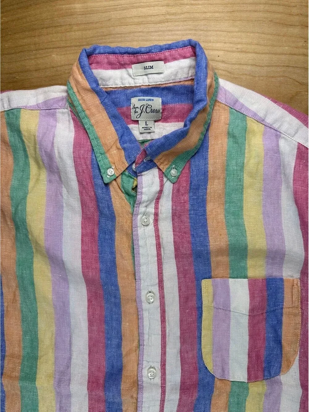 Jcrew Baird Mcnutt Linen button up shirt large made india striped colorful slim